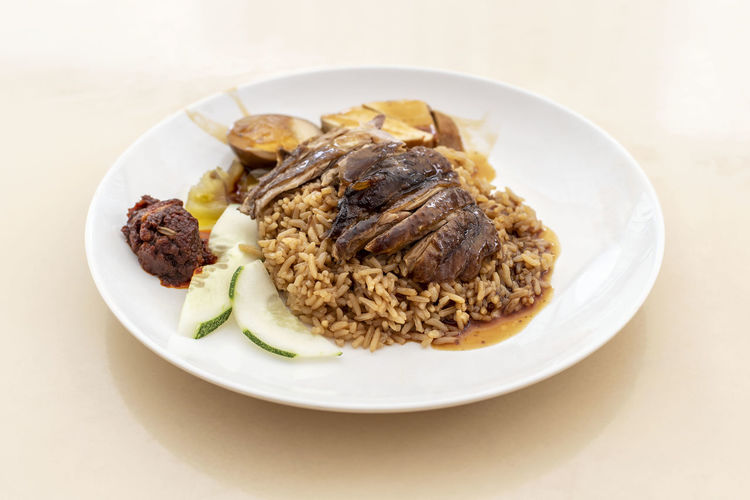High angle view of meal served in plate