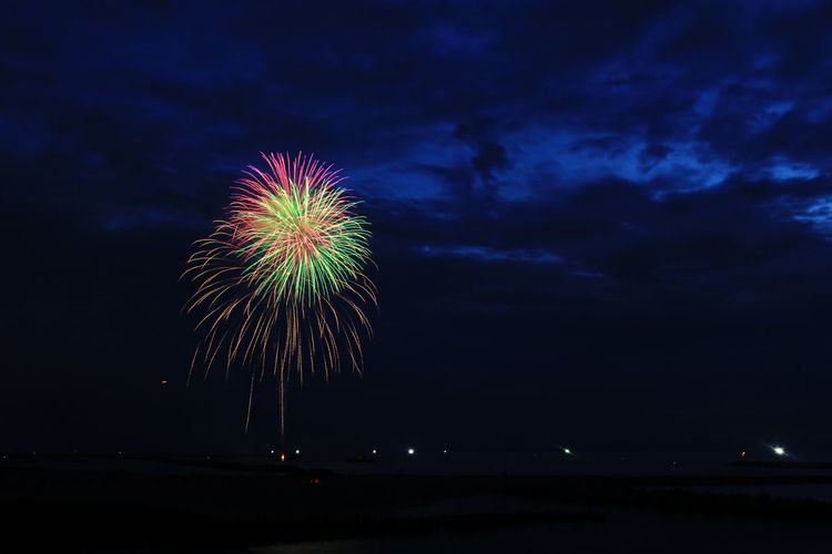 Low angle view of firework display at night