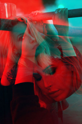 Double exposure woman young woman