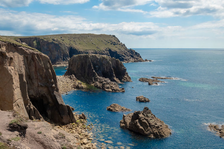 View of the cliffs at lands end in cornwall