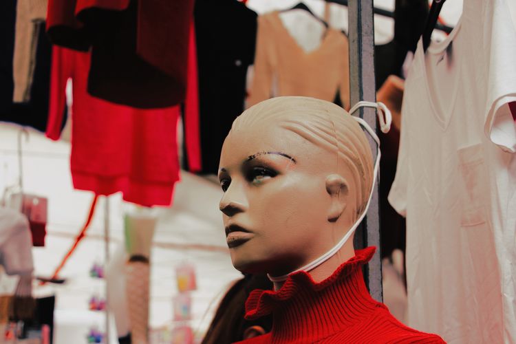 Close-up portrait of mannequin in store
