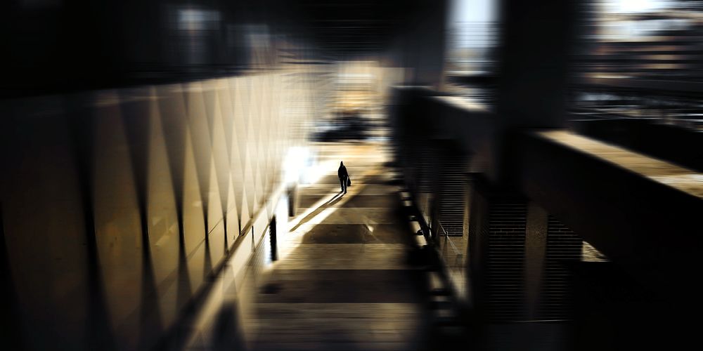 Blurred motion of subway station platform