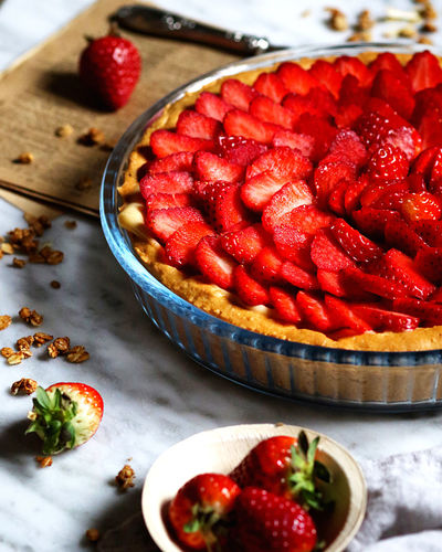 Close-up of strawberries on table