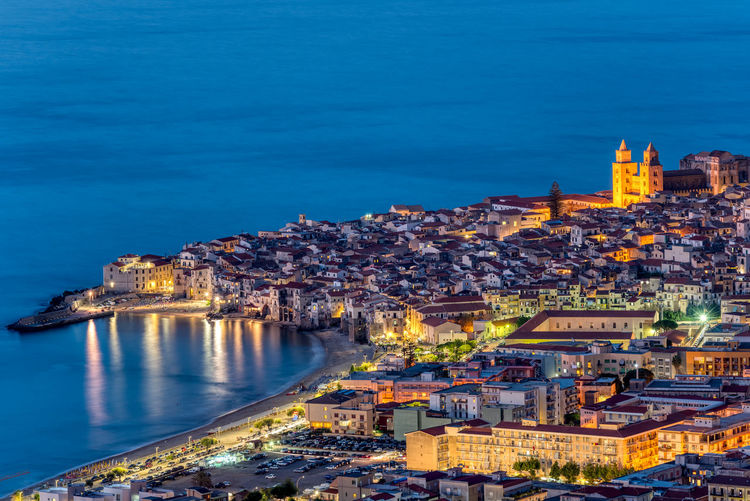 Cefalu at the north coast of sicily at twilight