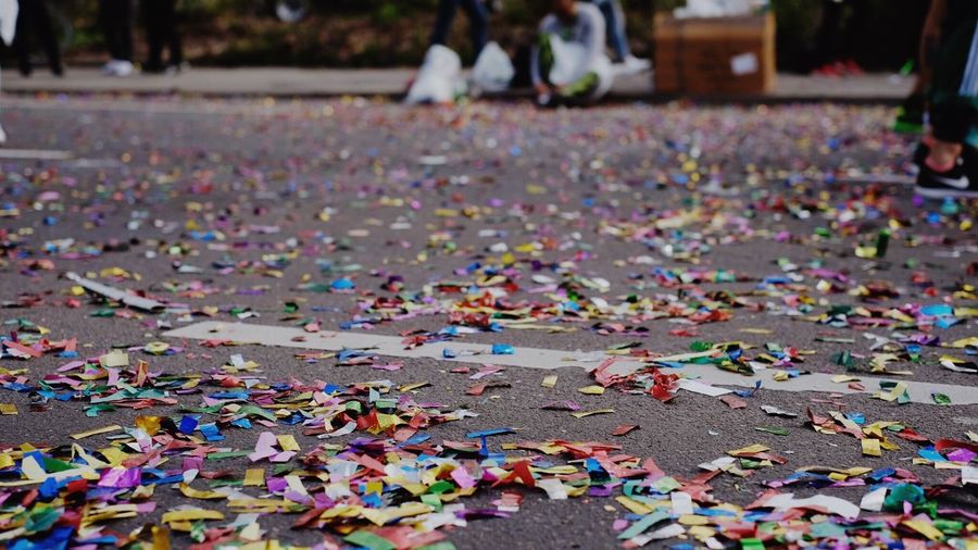 Colorful confetti on street