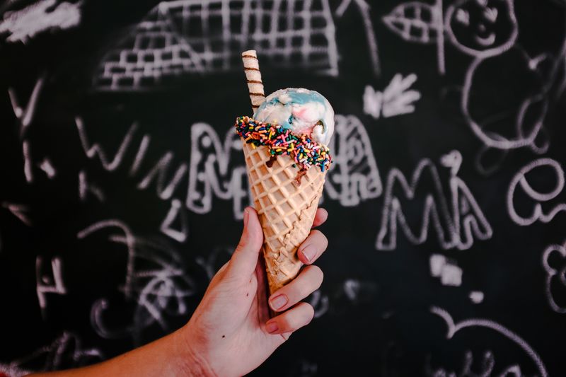 Close-up of hand holding ice cream cone