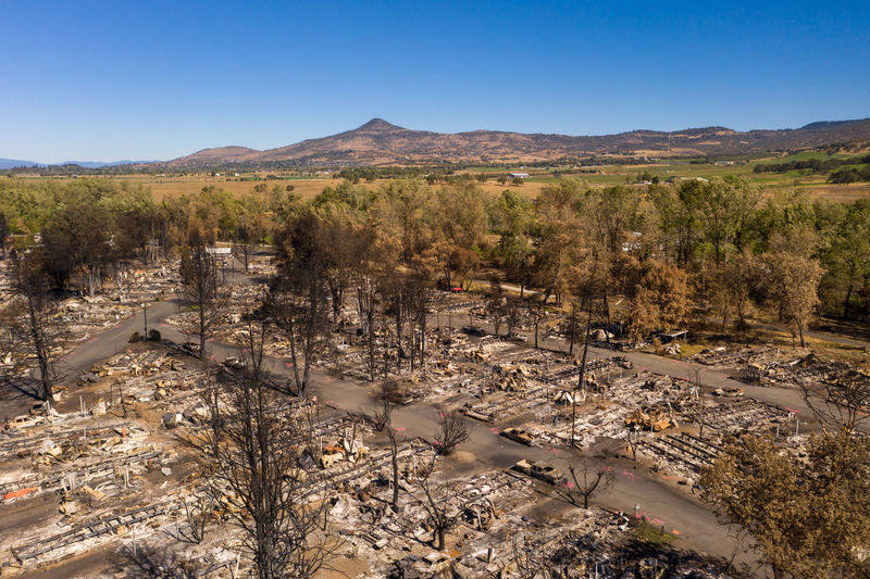 Burned mobile home park in phoenix talent medford oregon area from 2020 almeda wildfire