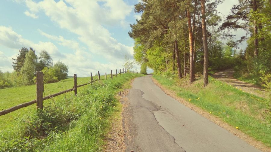 Dirt road passing through field