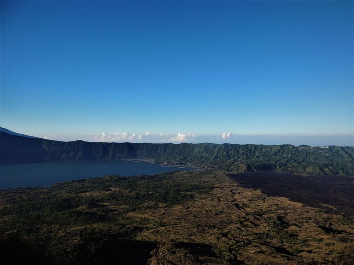 Scenic view of landscape against clear blue sky