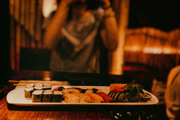 Close-up of meal served in plate on table