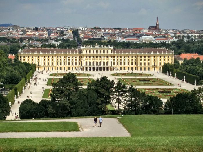 High angle view of schonbrunn palace in city on sunny day