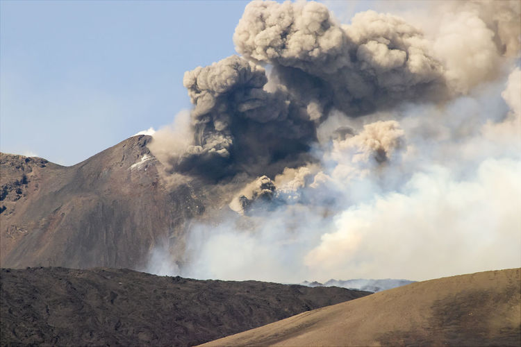 Smoke emitting from volcano