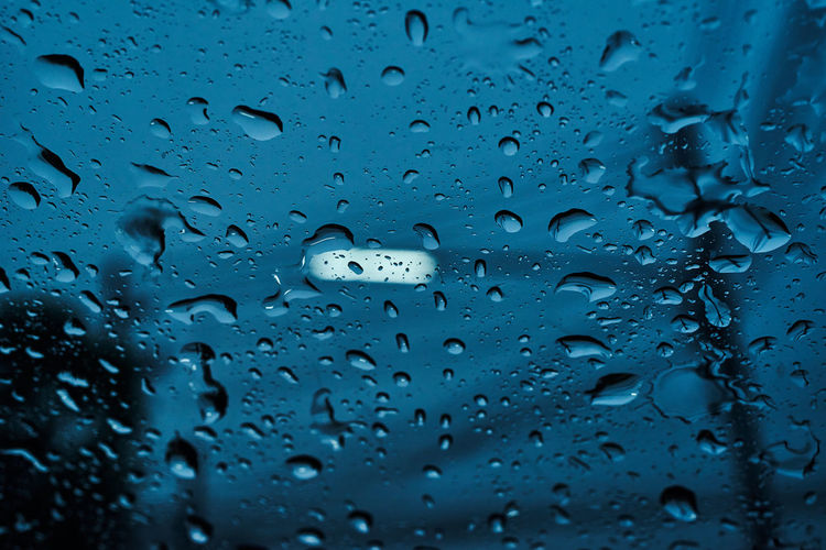 Close-up view of the raindrops on the windshield