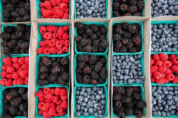 Directly above shot of various fruits in containers