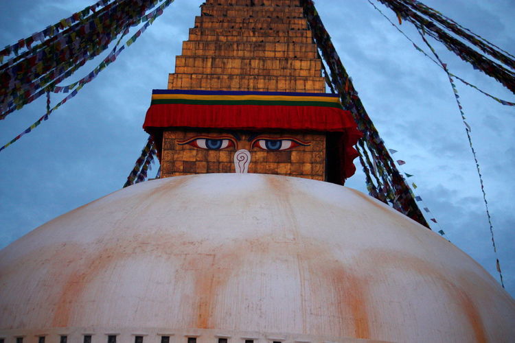 Low angle view of bodnath stupa against sky