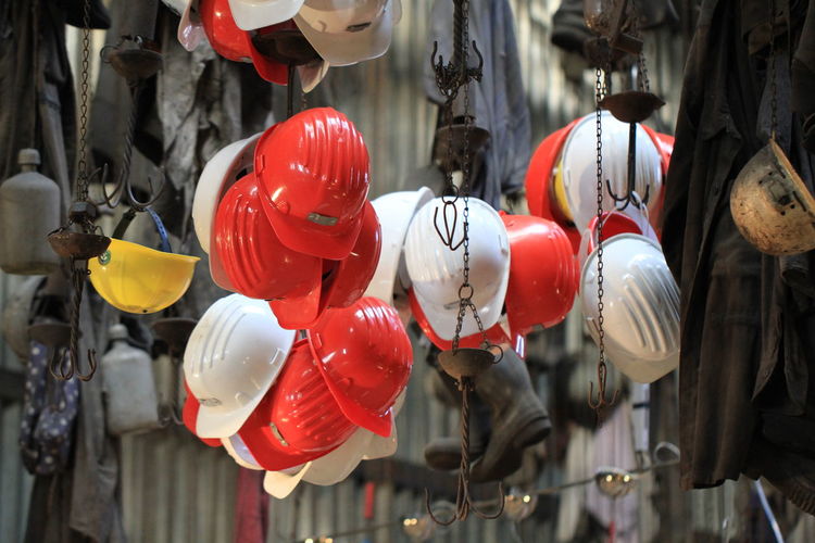Close-up of lanterns hanging in market