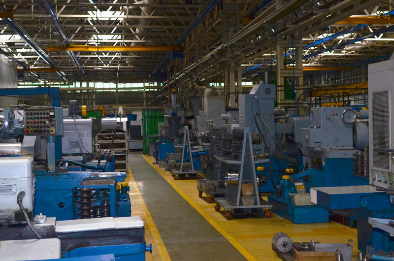 Interior of illuminated factory