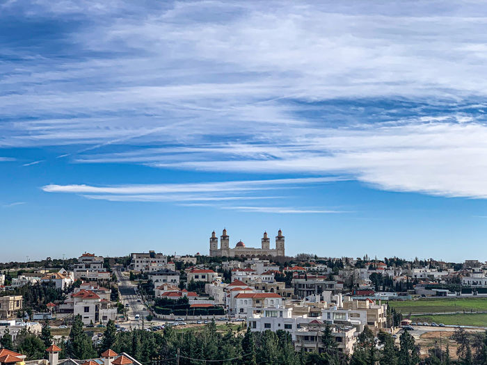 High angle view of townscape against sky