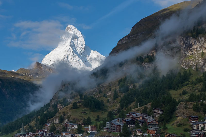 Scenic view of snowcapped matterhorn against sky