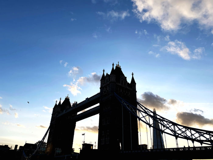 Low angle view of bridge against cloudy sky