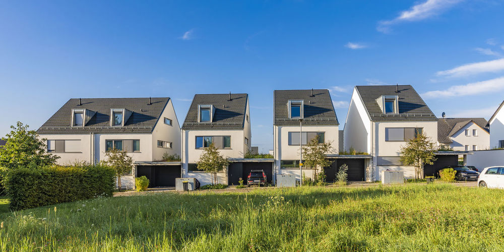 Germany, baden-wurttemberg, ostfildern, modern suburban houses in summer