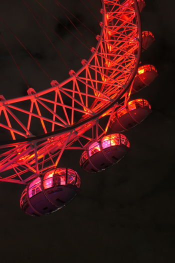 Close-up of ferris wheel against sky at night