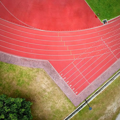 High angle view of running track