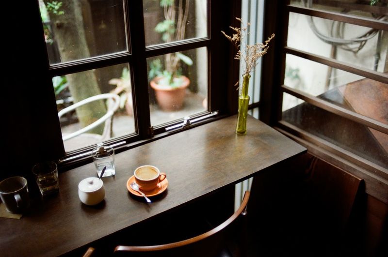 High angle view of coffee on table