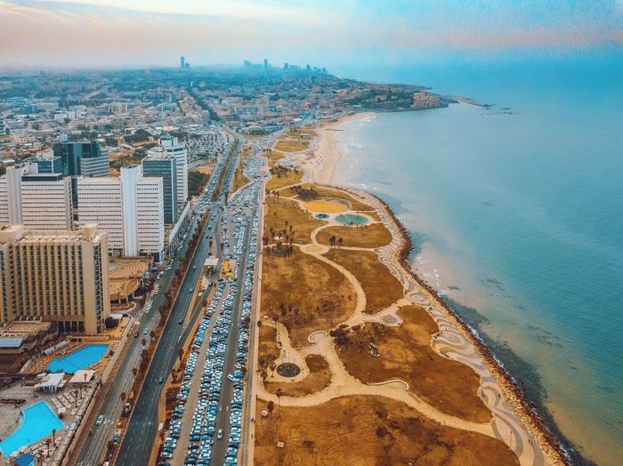 High angle view of city on beach