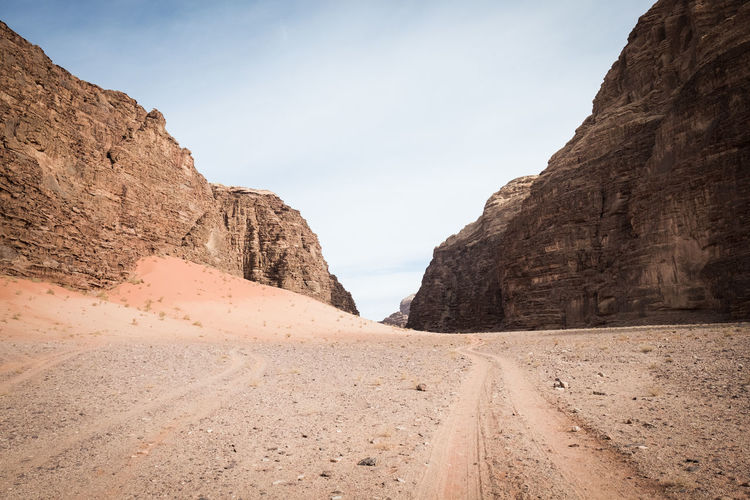 Rock formations in desert against sky