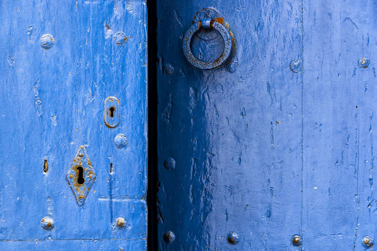 Full frame shot of old blue door