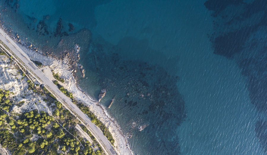 Top view with drone of the ligurina beach, in the city of imperia.