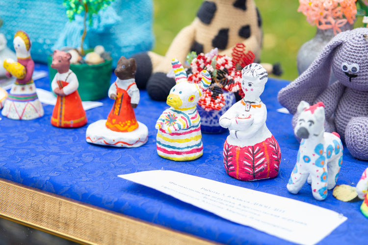 Close-up of toys on table