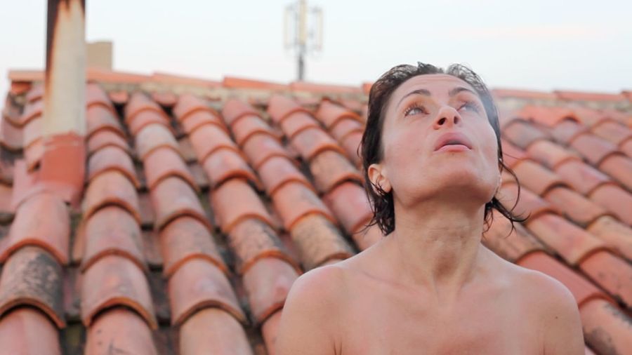 Close up of woman on roof