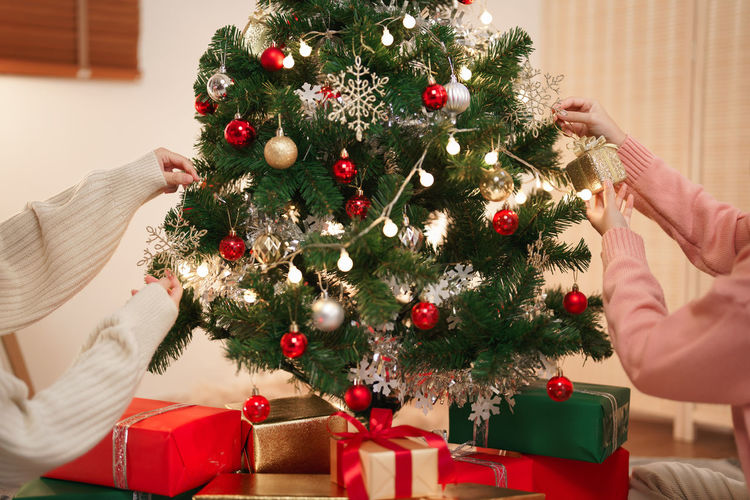 Close-up of christmas decorations on table