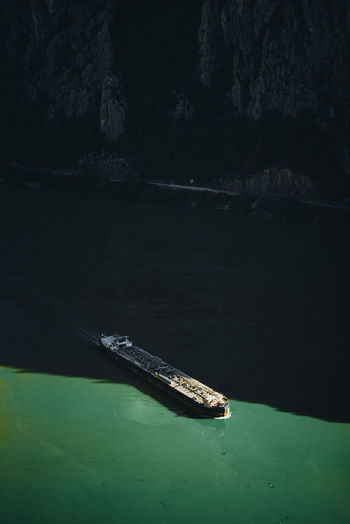 High angle view of ship on sea shore