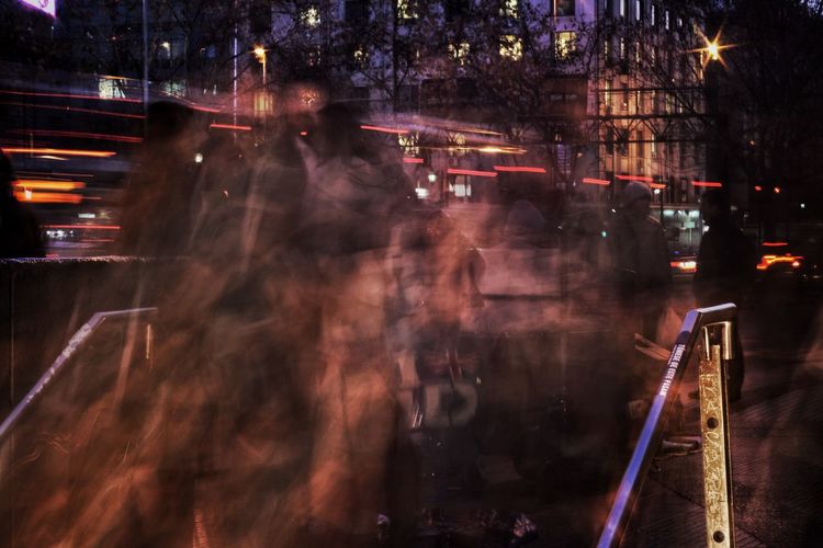 Blurred motion of illuminated city at night
