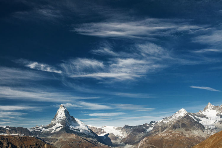 Scenic view of snowcapped mountains against sky