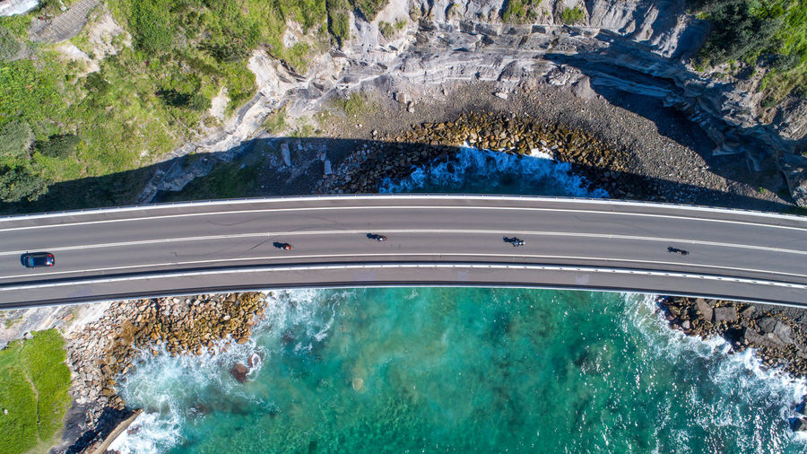 High angle view of sea cliff bridge in wollongong