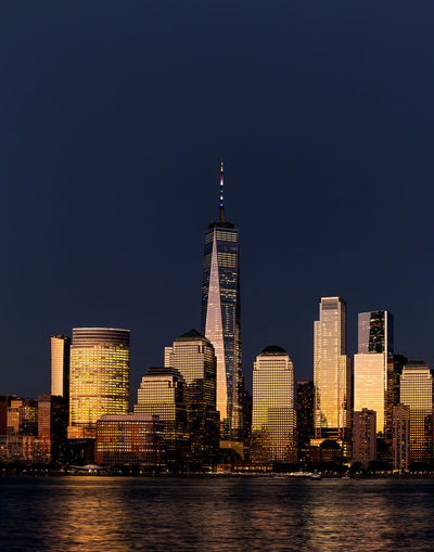 One world trade center by hudson river in city