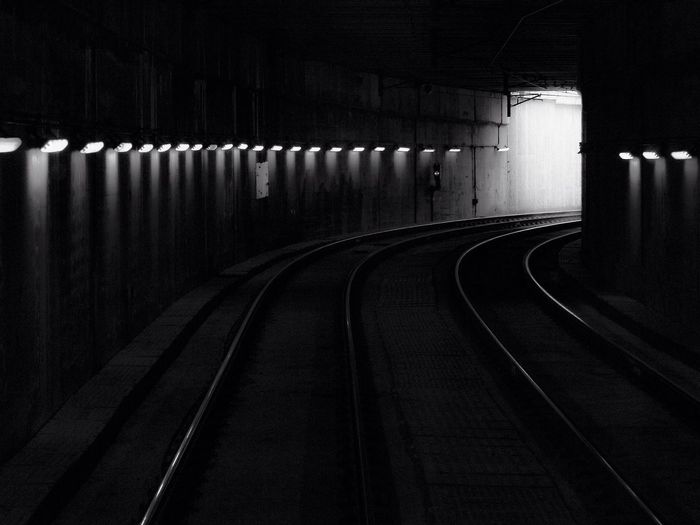 Railroad tracks in tunnel