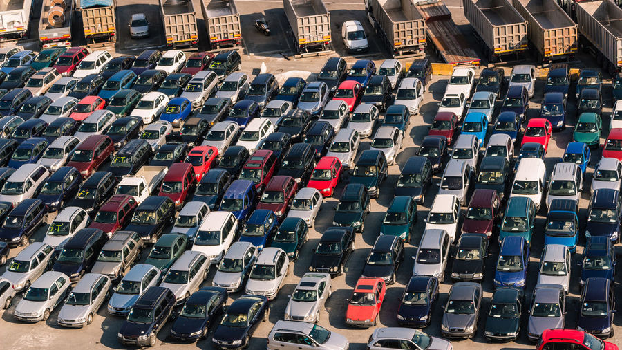 High angle view of cars at parking lot
