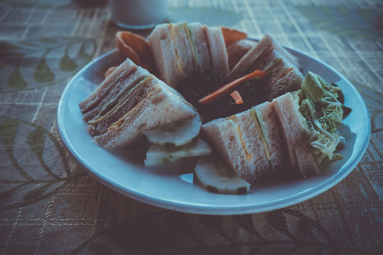 Close-up of sandwiches in plate