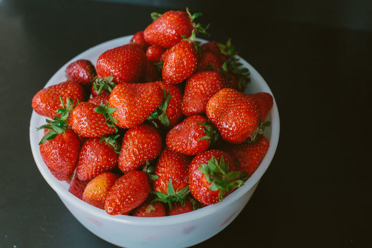 Close-up of ripe strawberries with copy space