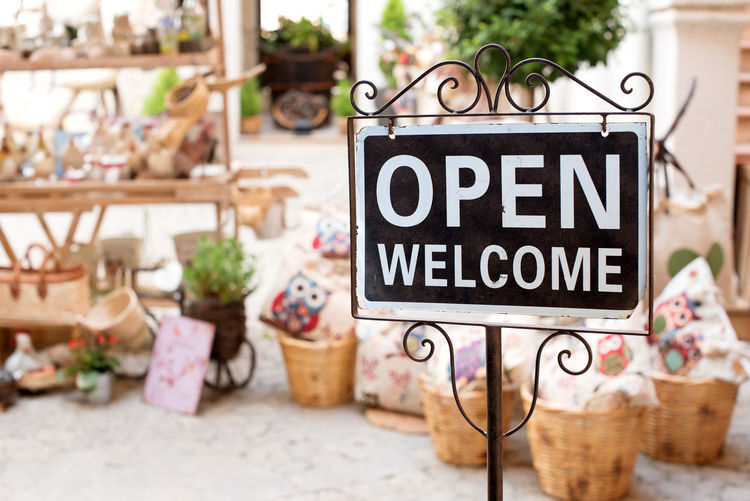 Open sign at market