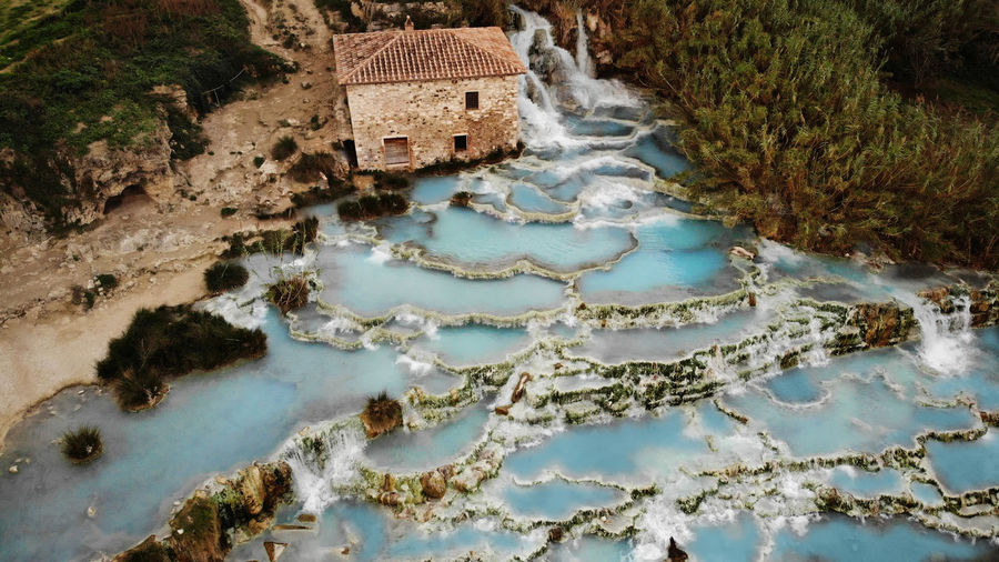 The famous ancient hot springs of saturnia terme in tuscany, italy