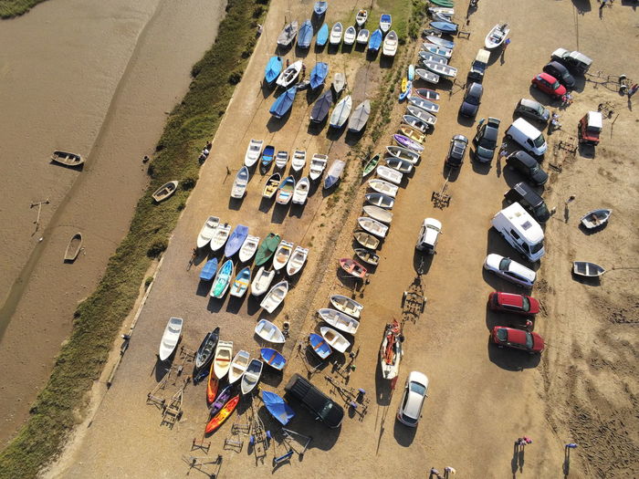 Boats and yachts seen from the air on the land at brancaster