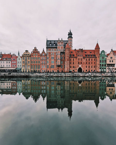 Reflection of buildings in lake