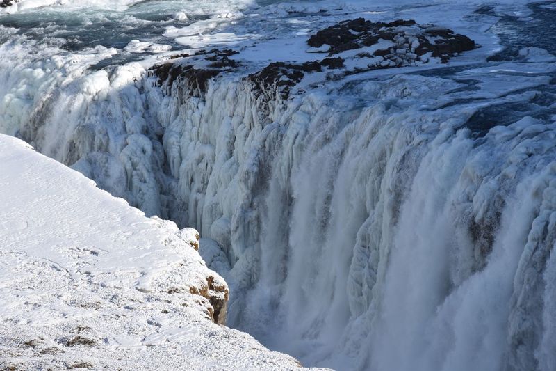 Scenic view of a frozen waterfall