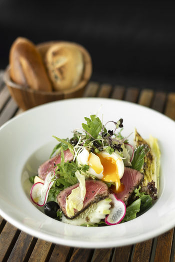 Close-up of food in plate on table